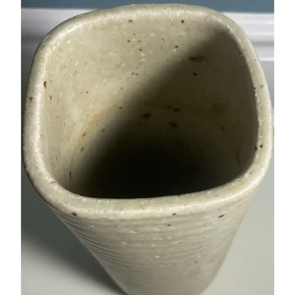 Vintage  Tan Speckled Mid Century Hand Made Pottery Vase  with wheat flowers